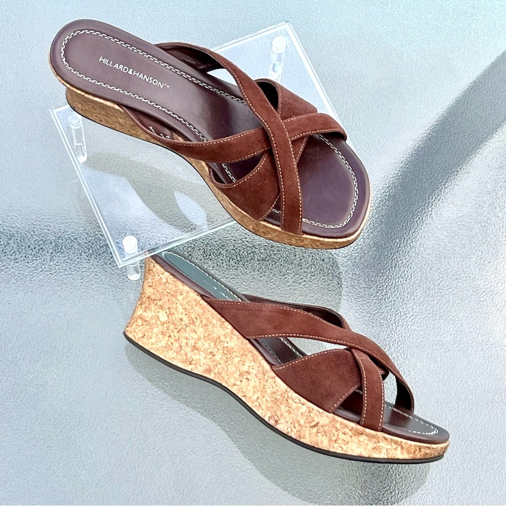 Brown suede wedge platform sandals